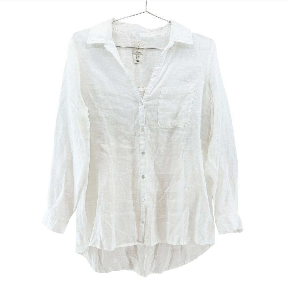 JOIE Linen Button Up Shirt • Medium • white • Coastal chic minimalist preppy